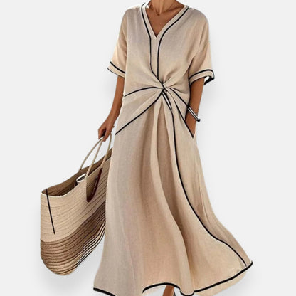 Lenoir™ | Robe à nœud et liserés contrastés