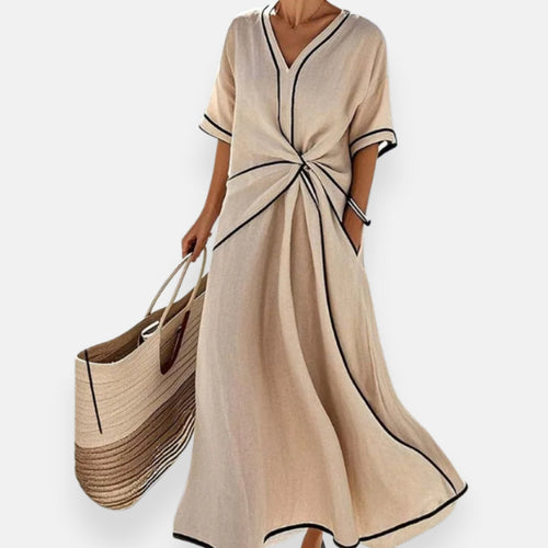 Lenoir™ | Robe à nœud et liserés contrastés