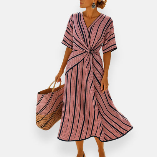 Lenoir™ | Robe à rayures et nœud drapé